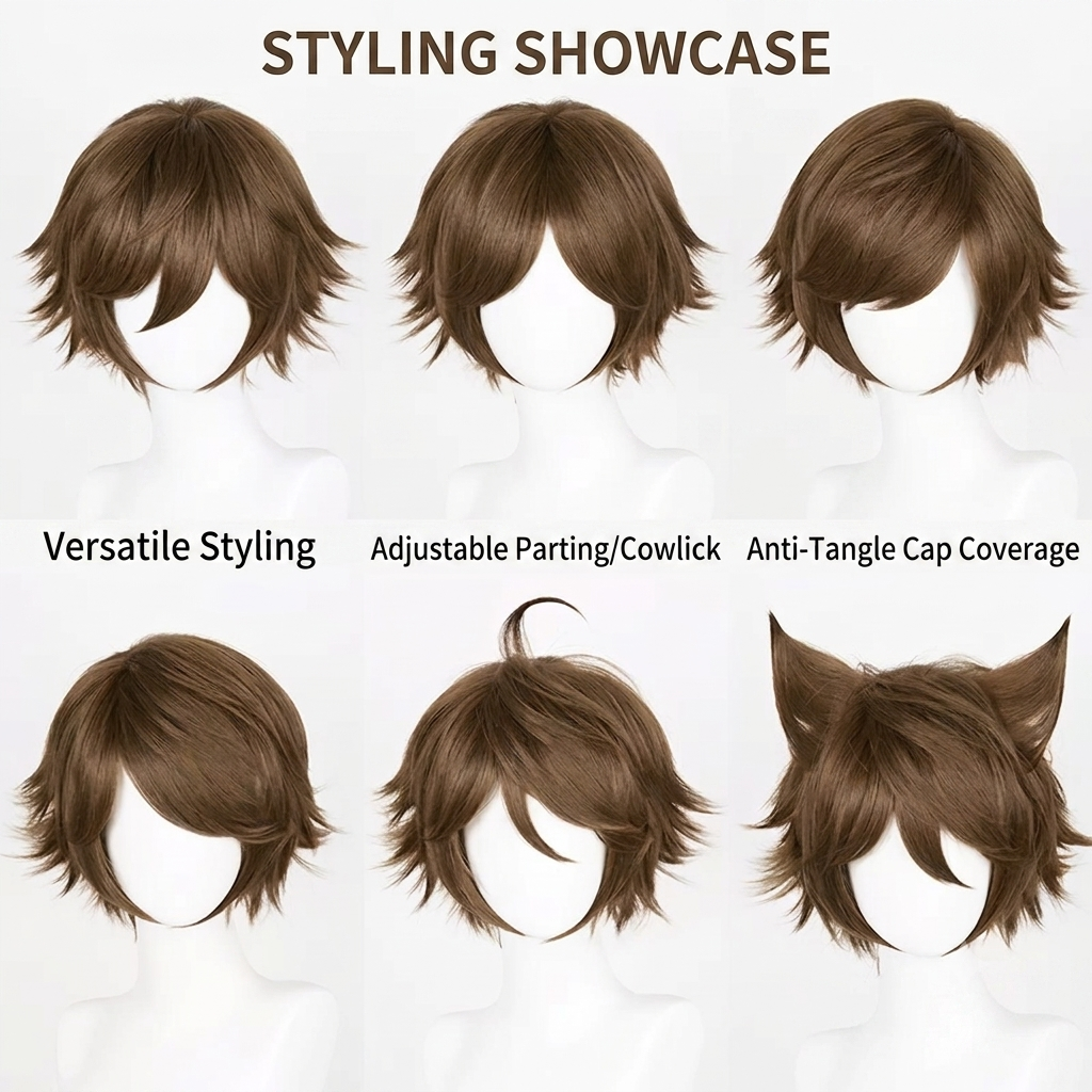 Short Black Wig Men Black Anime Cosplay Wig for Halloween Costume