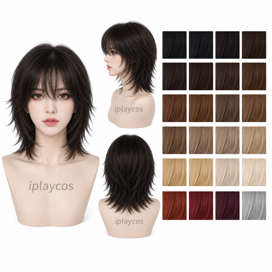 color with long bangs 40cm/1.31feet Shoulder-length Anime Wig Heat resistant Straight Synthetic Hair Wig